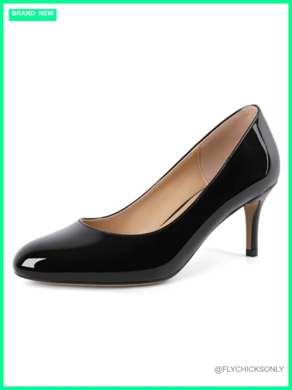 Women Stiletto Low Mid Heel Pumps Solid Closed Round Toe Heeled Patent